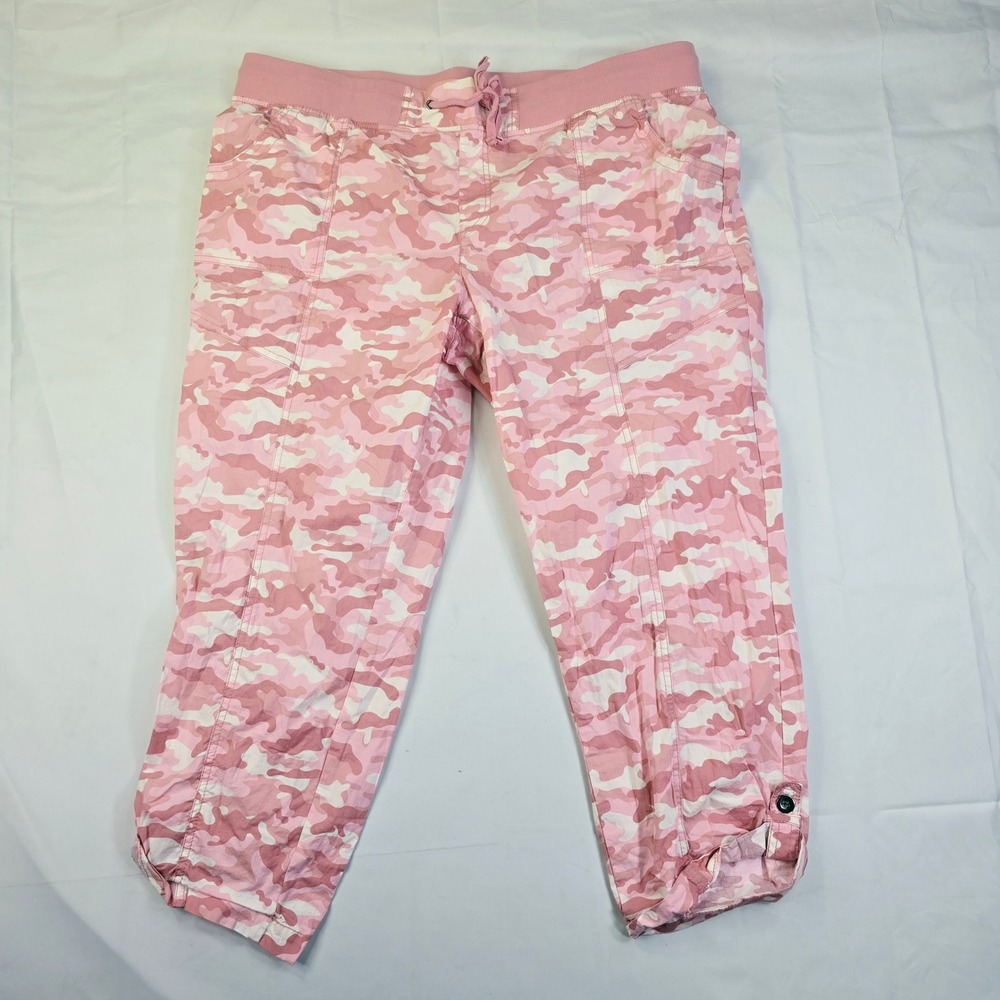 Star Style Womens Pink Camo Capri Cargo Pants Size XL Pink Camouflage Drawstring